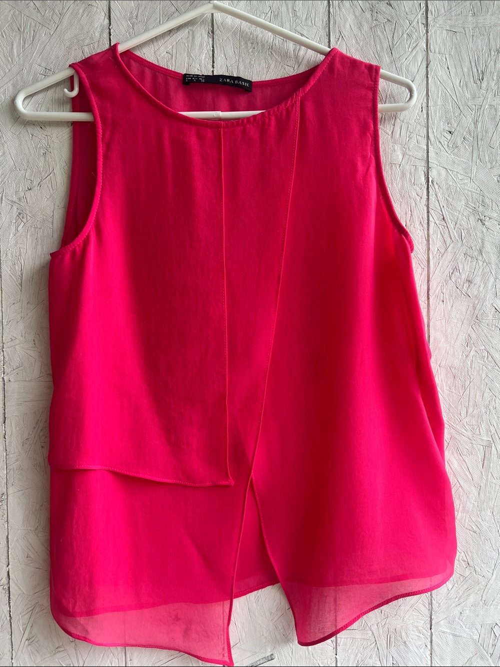 Zara Bright Pink Layered Chiffon Tank, size small